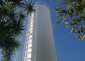 A caixa d’água da EMEF Prof. “Adalberto Christo das Dores”. (Divulgação)