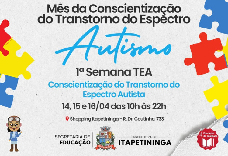 comunicou que haverá uma programação em relação ao "Abril Azul", mês e conscientização sobre o Transtorno do Espectro Autista (TEA).
