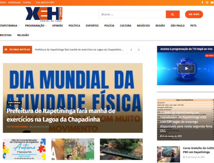Acesse o xeh.com.br para ficar por dentro de tudo o que está acontecendo em Itapetininga e no mundo. ((Internet))