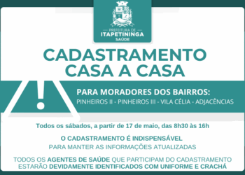 A Prefeitura de Itapetininga informou que realizará amanhã (17) um cadastramento casa a casa