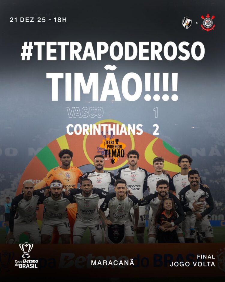 Corinthians vence Vasco e conquista a Copa do Brasil